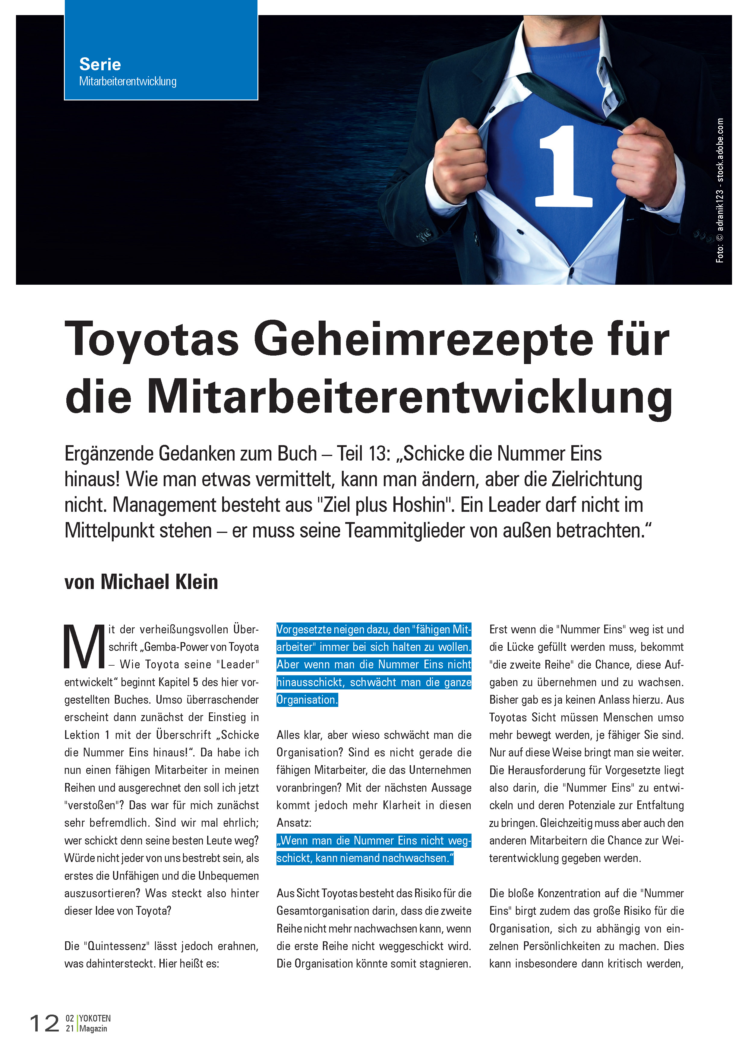 Toyotas Geheimrezepte für die Mitarbeiterentwicklung Teil 13 - Artikel aus Fachmagazin YOKOTEN 2021-02